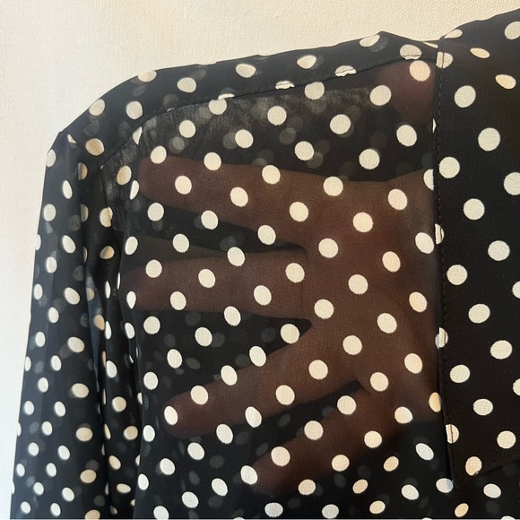 Susan Graver blouse L Black white polka dot Sheer Button up Long sleeve top - Picture 6 of 7